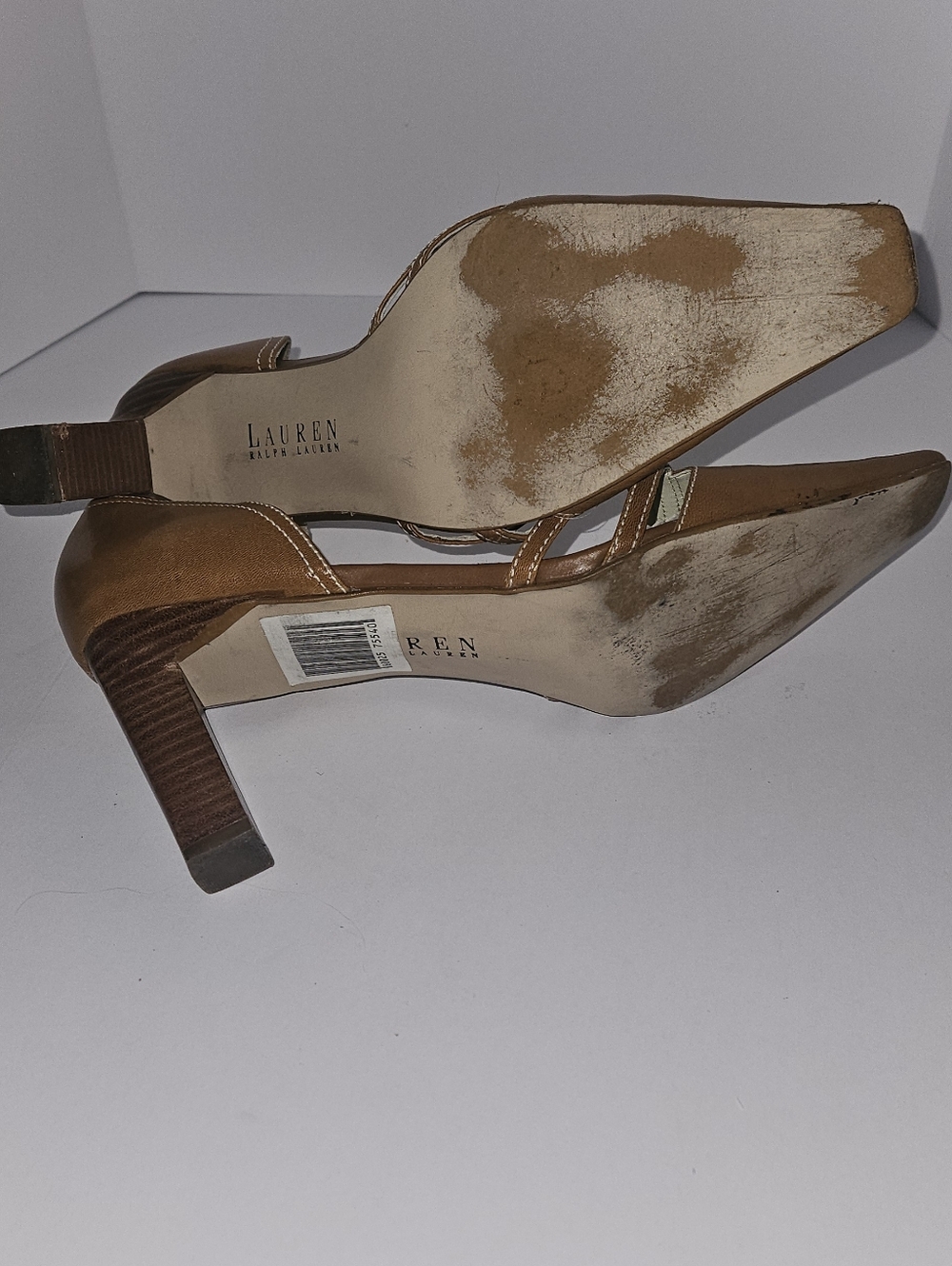 Lauren Ralph Lauren Brown Leather Square-Toe Heels - Picture 7 of 8
